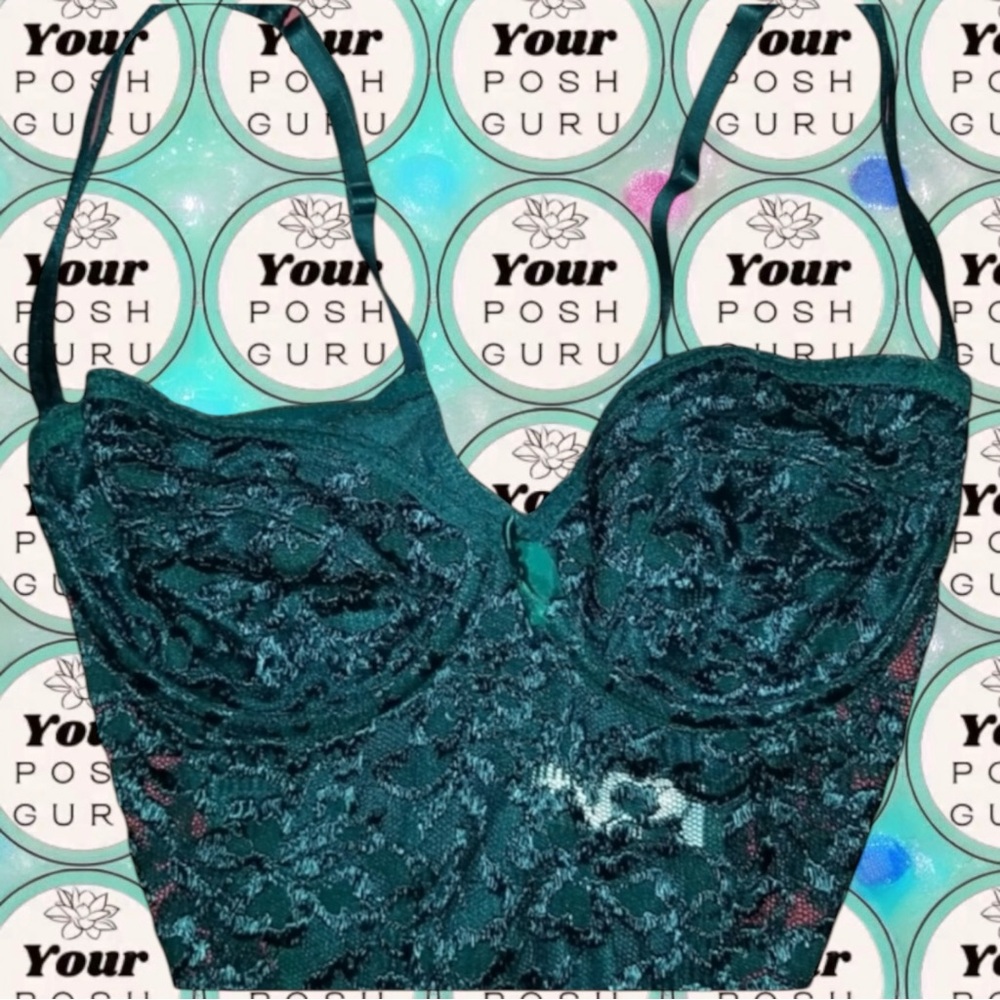 🍀 VS 💚 GOLD LABEL VINT 34B LACE BRA SEMI-SHEER LINE SATIN HOLIDAYBODYSUIT♥️